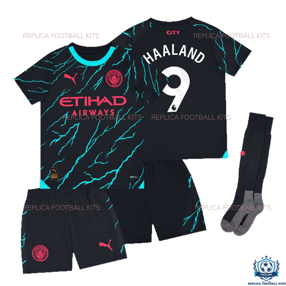 Man City Third Kid Replica Kit Haaland 9