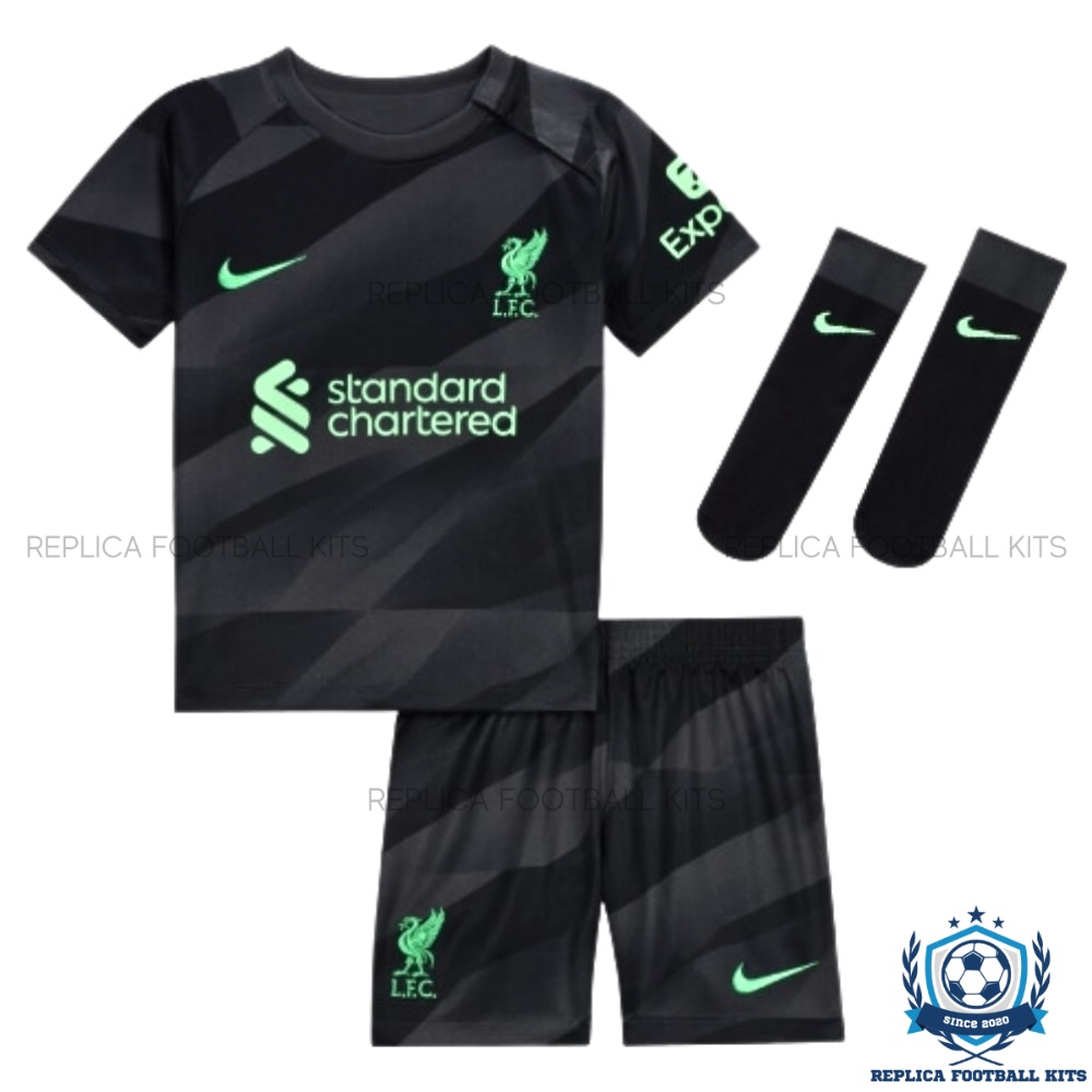 Liverpool Goalkeeper Black Kid Replica Kit 23/24