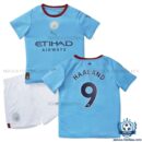 Manchester City Home Haaland 9 Kids Kit 22 23 - Front View