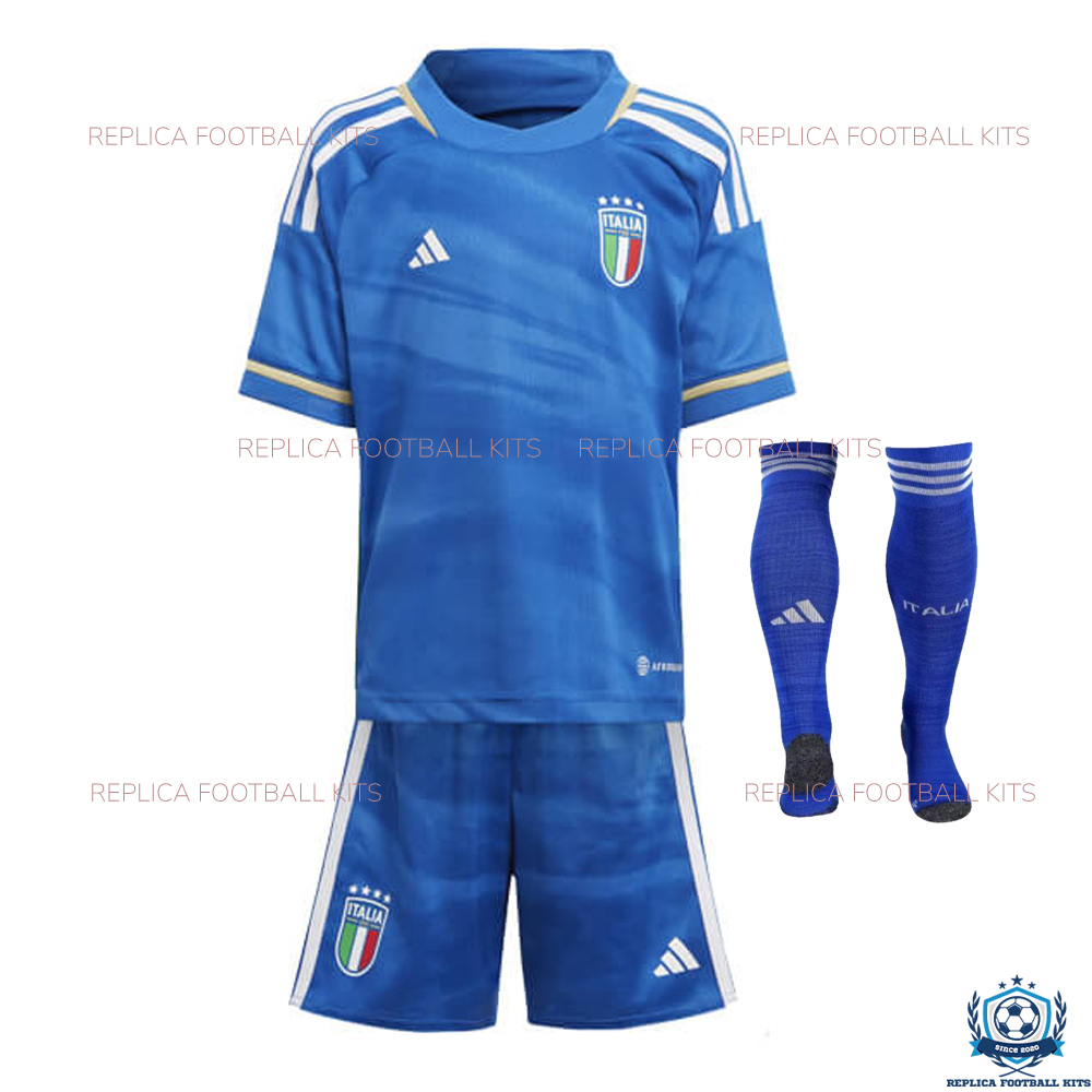 Italy Home World Cup Kids Replica Kit 2023 - Front View