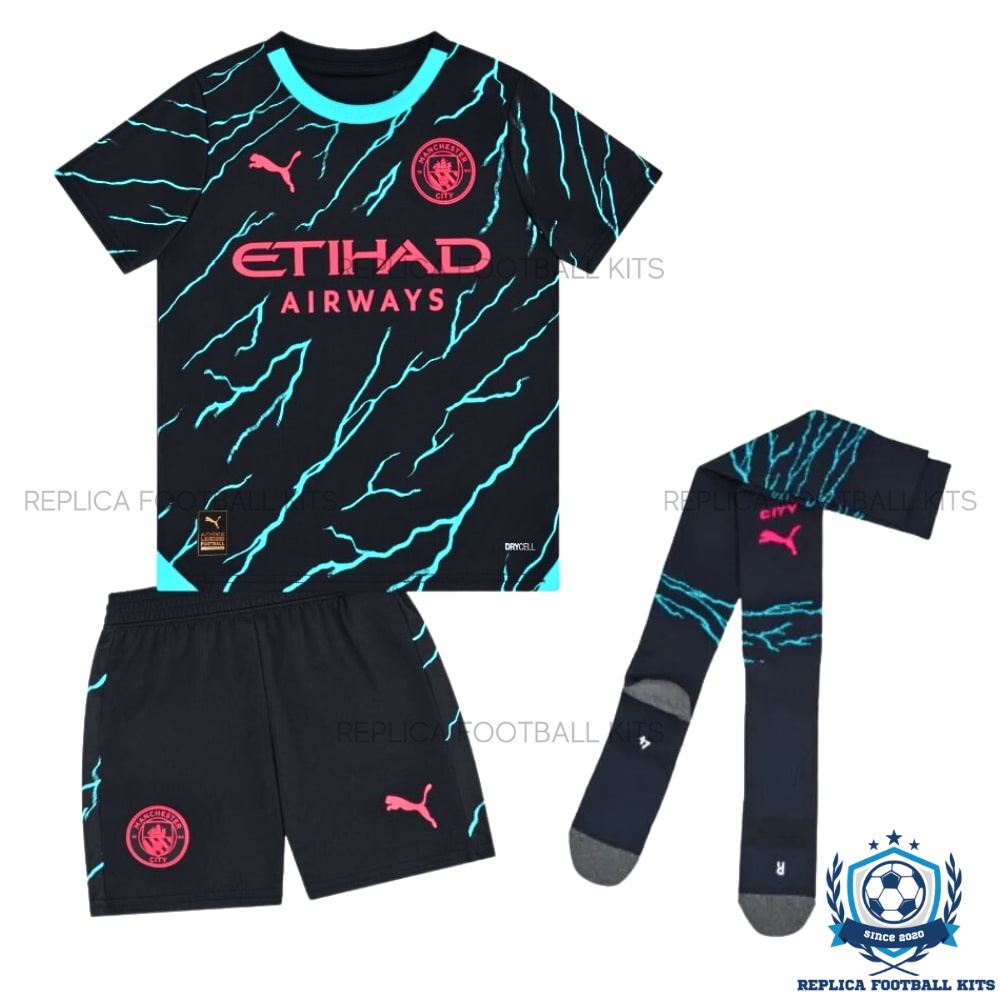 Man City Third Kid Replica Kit BRUYNE 17 - Front View With Sock