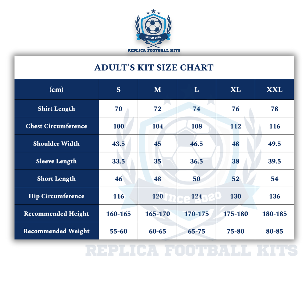 RFK Adult Kit Size Chart
