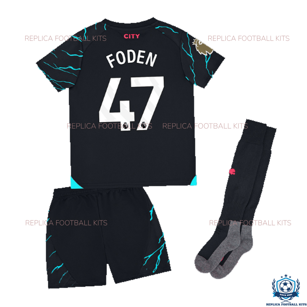 Man City Third Kid Replica Kit Foden 47