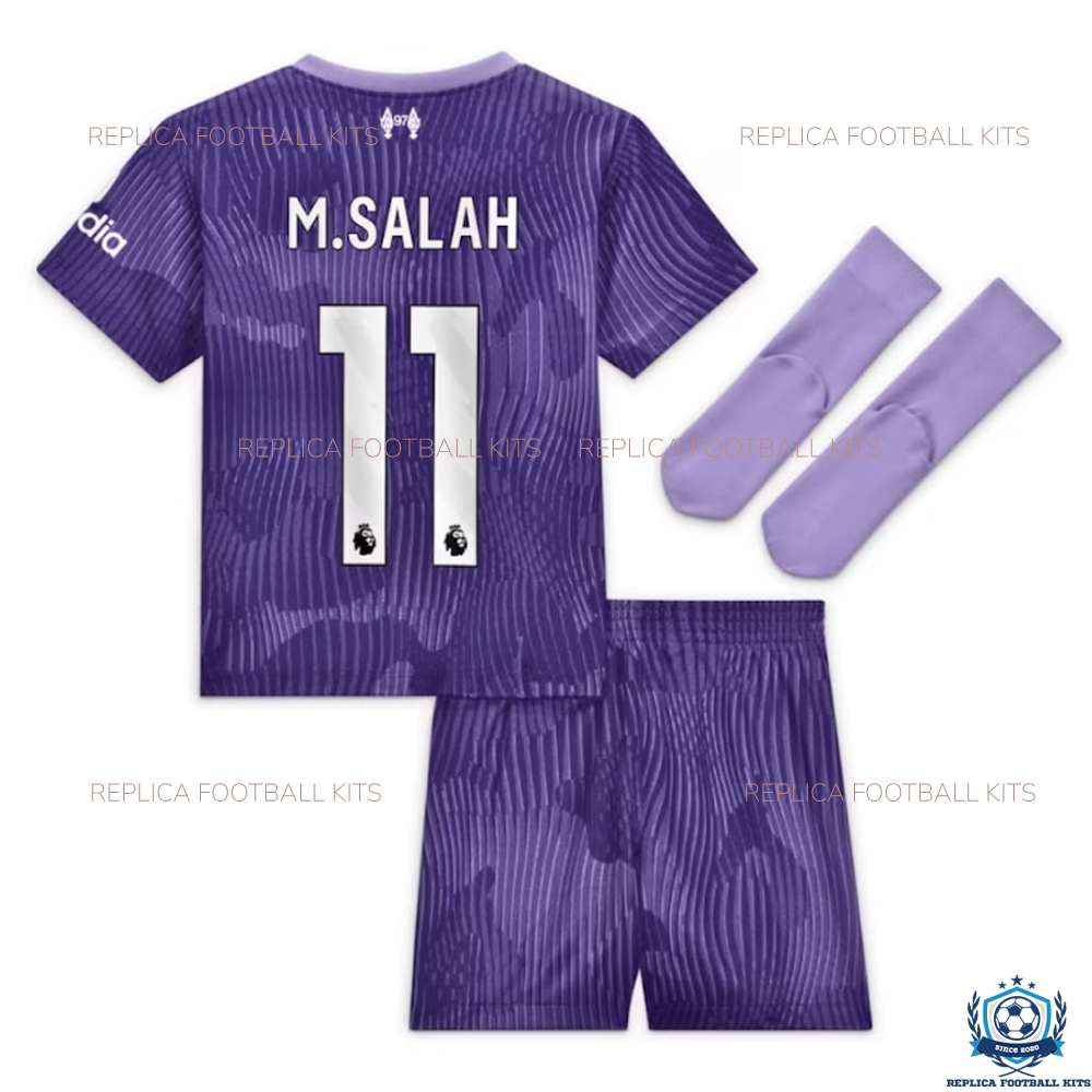 Liverpool Third Kid Replica Kit Salah 11 - Back View