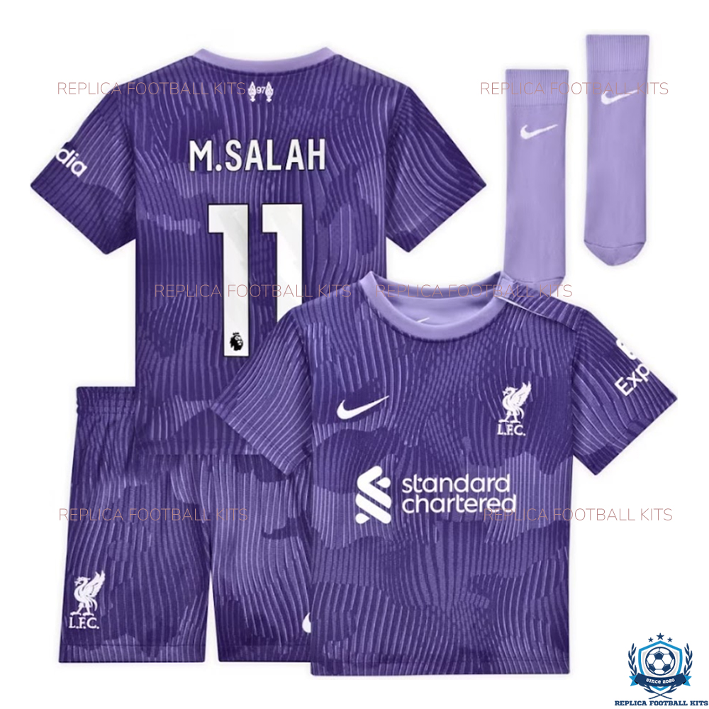 Liverpool Third Kid Replica Kit Salah 11 - Front View