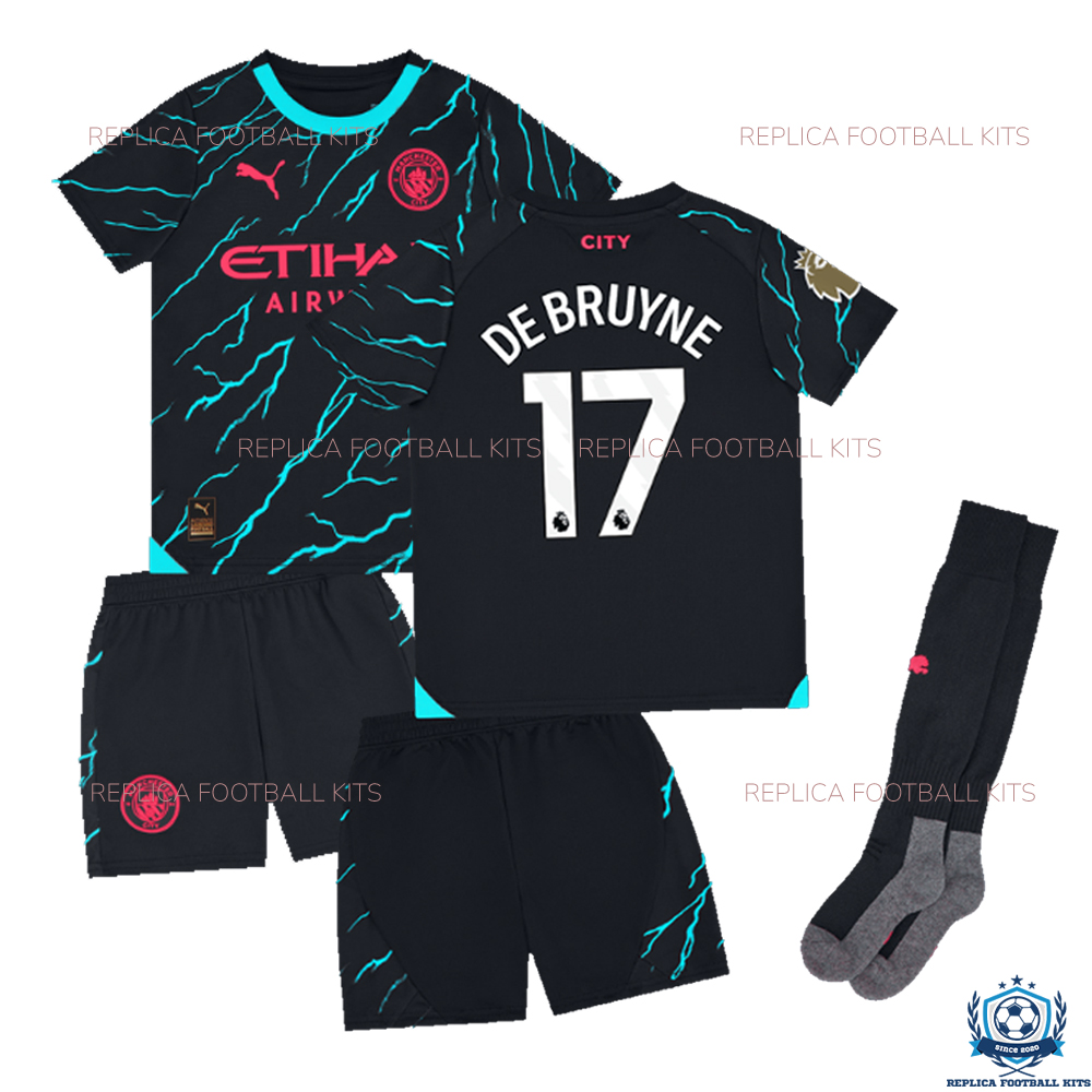 Man City Third Kid Replica Kit BRUYNE 17