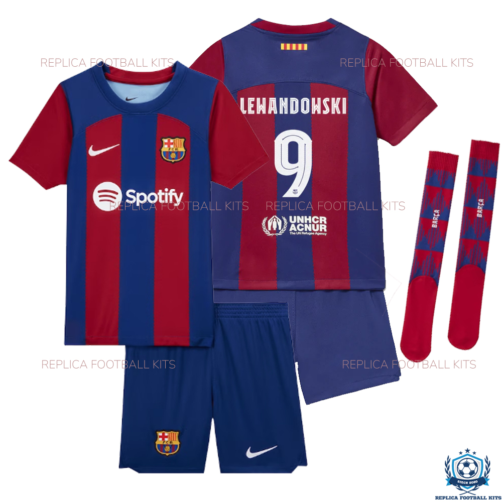 Barcelona Home Kids Replica Kit LEWANDOWSKI 9