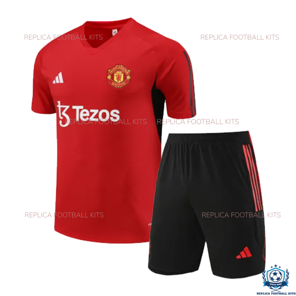 Man Utd Red Training Kid Replica Kit - Front View