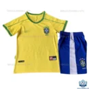 Retro Brazil Home Yellow Kids Replica Football Kit 1998 - Front view - blur