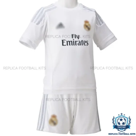 Retro Real Madrid Home Kids Replica Football Kit 2015/16 - Front View