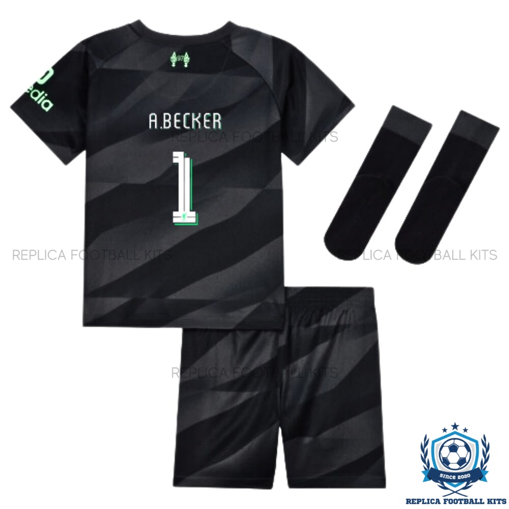 Liverpool Goalkeeper Black A.Becker 1 Kid Replica Kit 23/24