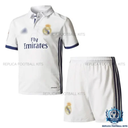 Retro Real Madrid Home Kids Replica Football Kit 2016/17 - Front View