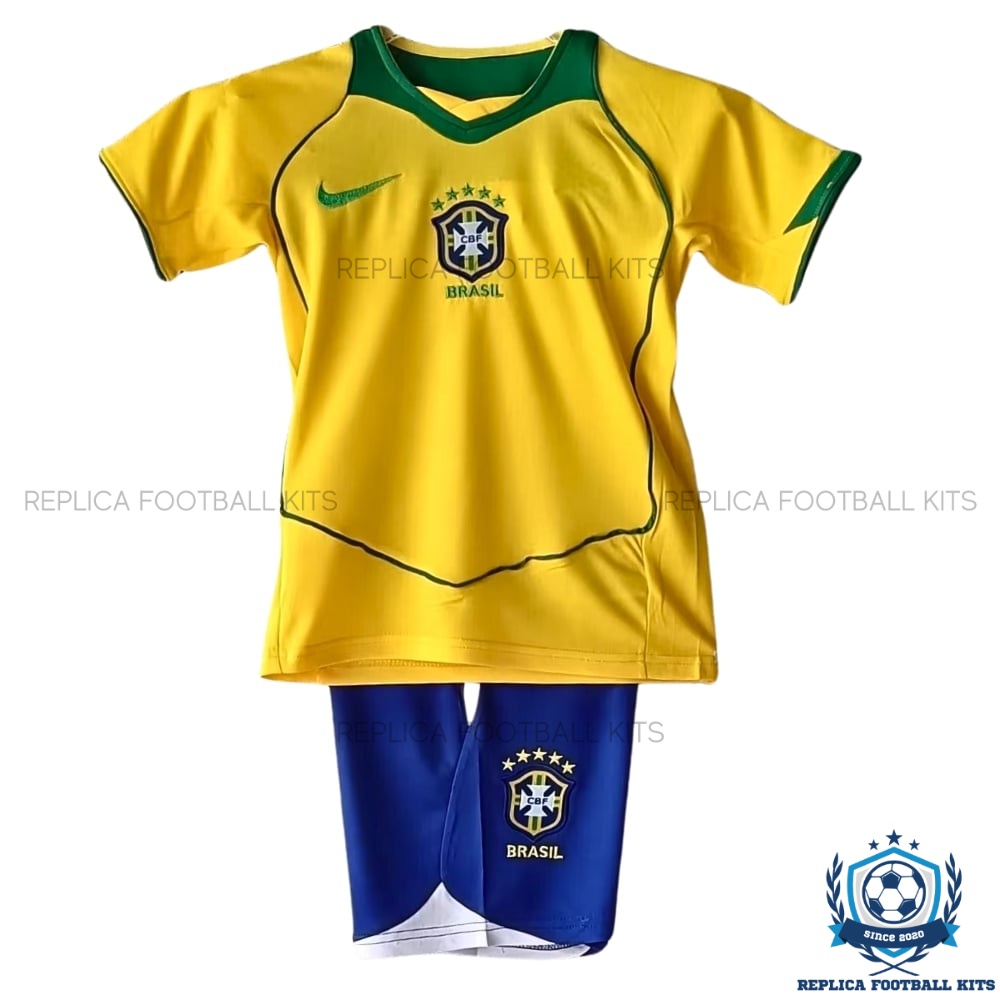 Retro Brazil Home Kids Replica Kit 2004