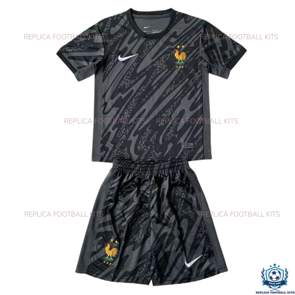 France Black Goalkeeper Kid Replica Kits 2024