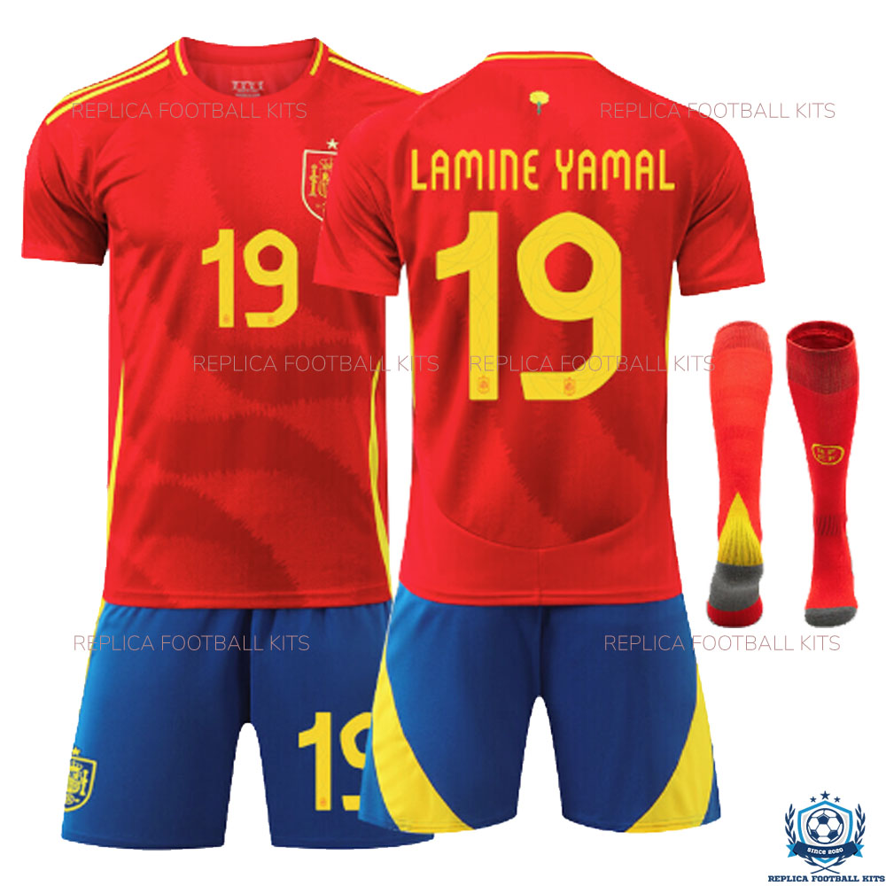 Spain Home Kid Replica Kits 2024 LAMINE YAMAL 19