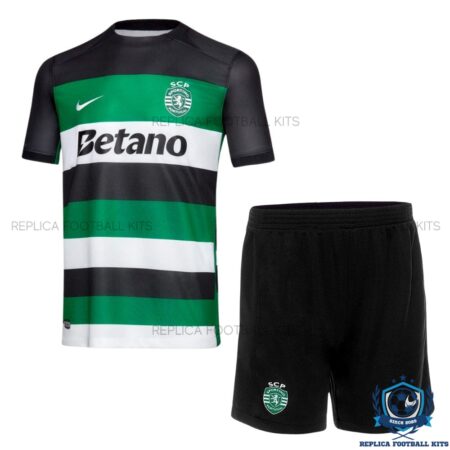 Front View Of Sporting CP Home Kid Replica Kit 24/25