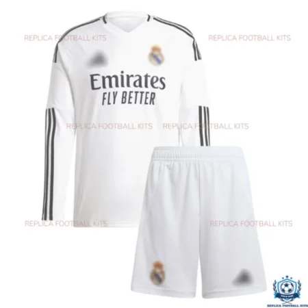 Real Madrid Home Kids Replica Football Kit 2024/25 Long Sleeve - Front View