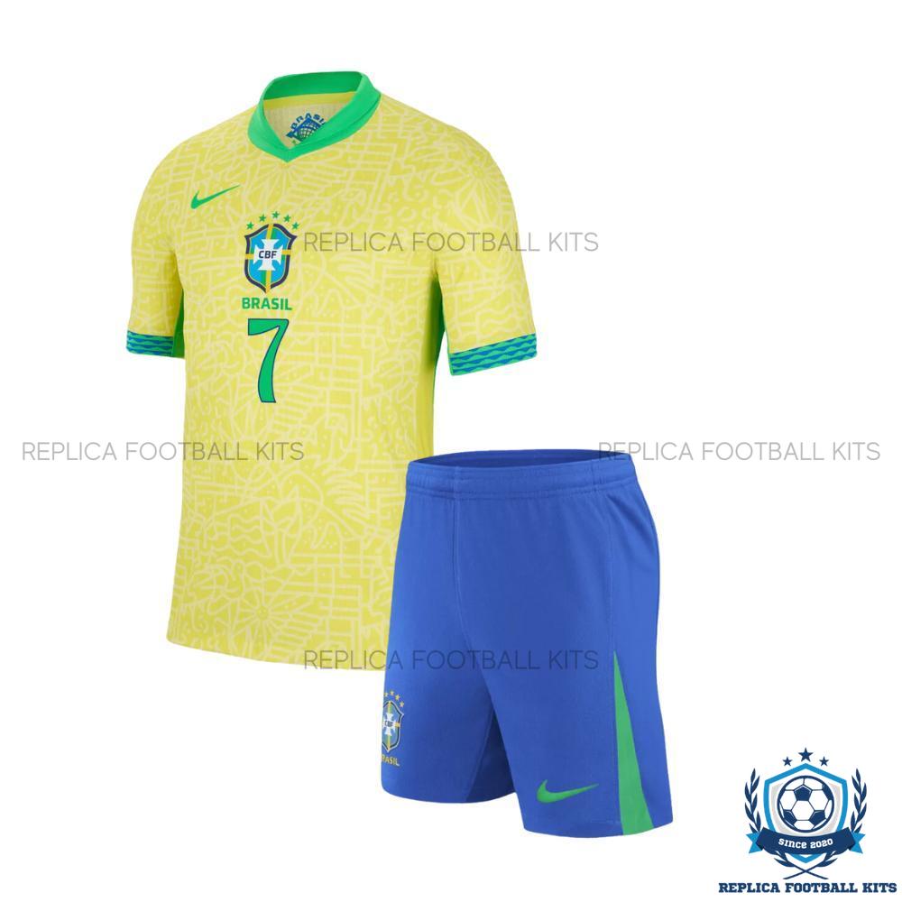 Brazil Home Kid Replica Football Kit 202425 VINI JR 7 Printed