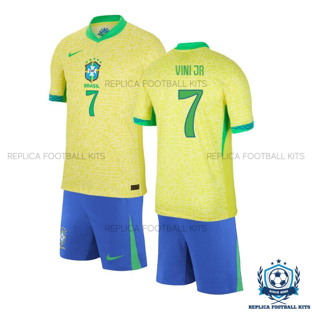 Brazil Home Kid Replica Football Kit 202425 VINI JR 7 Printed