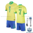 Brazil Home Kid Replica Kit 24/25 VINI JR 7 Printed - overview with socks