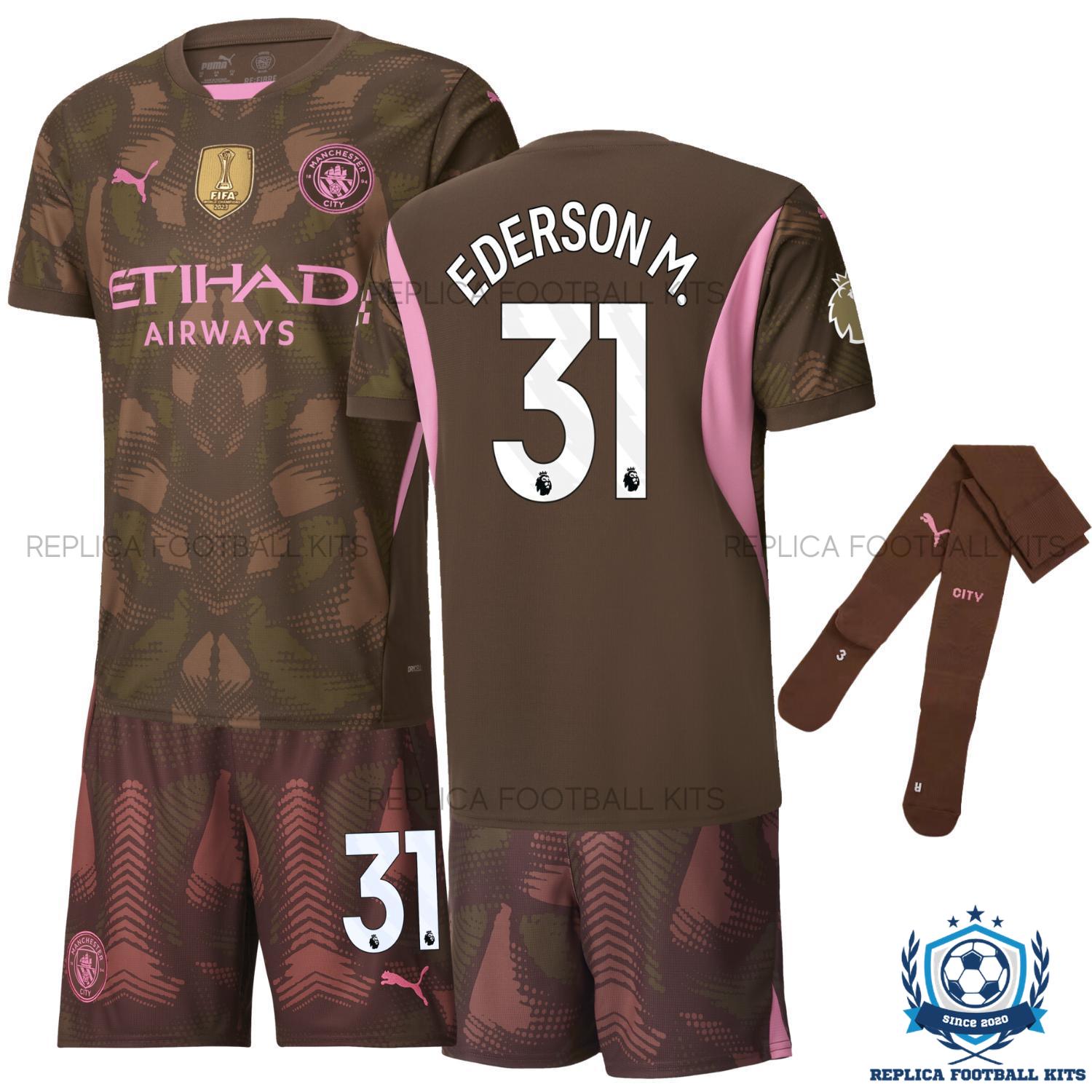 Man City Goalkeeper Coffee Kid Replica Kit 24/25 EDERSON M. 31 - Front View