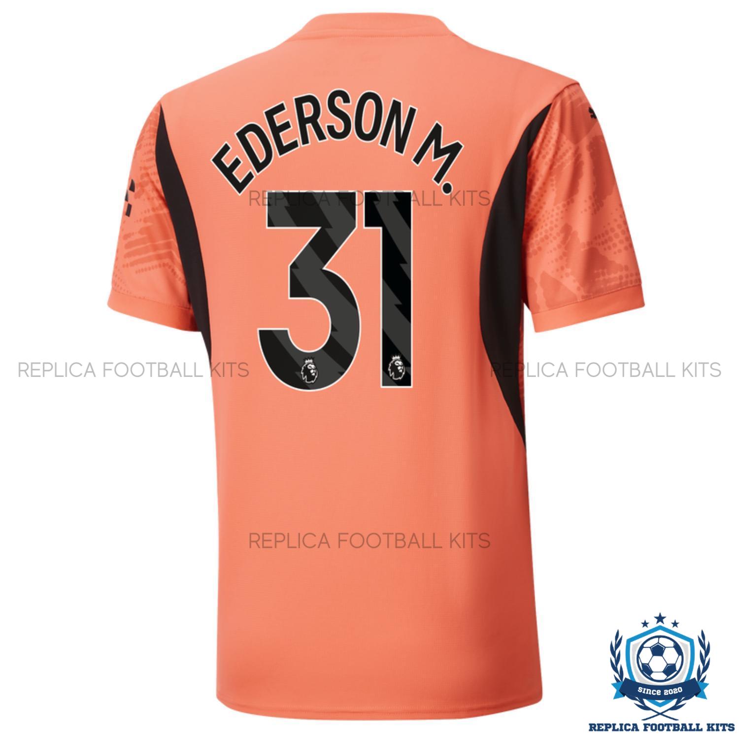 Man City Goalkeeper Orange Kid Replica Kit 24/25 EDERSON M. 31 - Back View