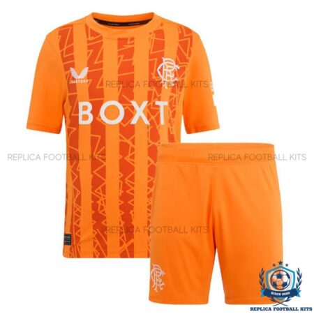 Front View Of Rangers Orange Goalkeeper Kid Replica Kits 24/25