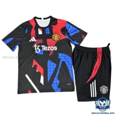 Manchester United Red Black Training Kid Replica Kit 24/25 - Front View