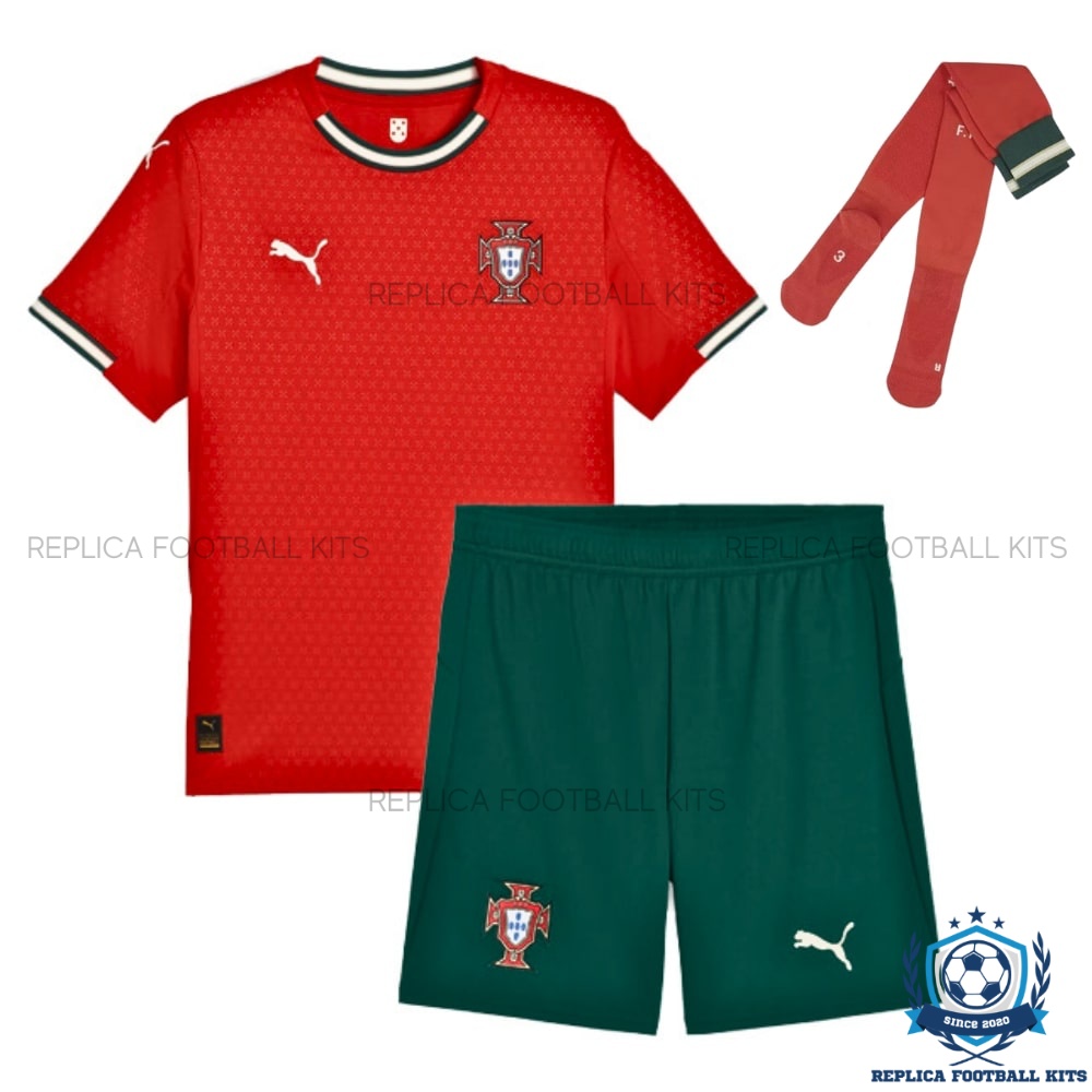 Portugal Home Kid Replica Football Kit 2025 - Front View With Socks