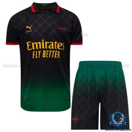 AC Milan Black Green Fourth Kids Replica Kit 2024/25 - Front view