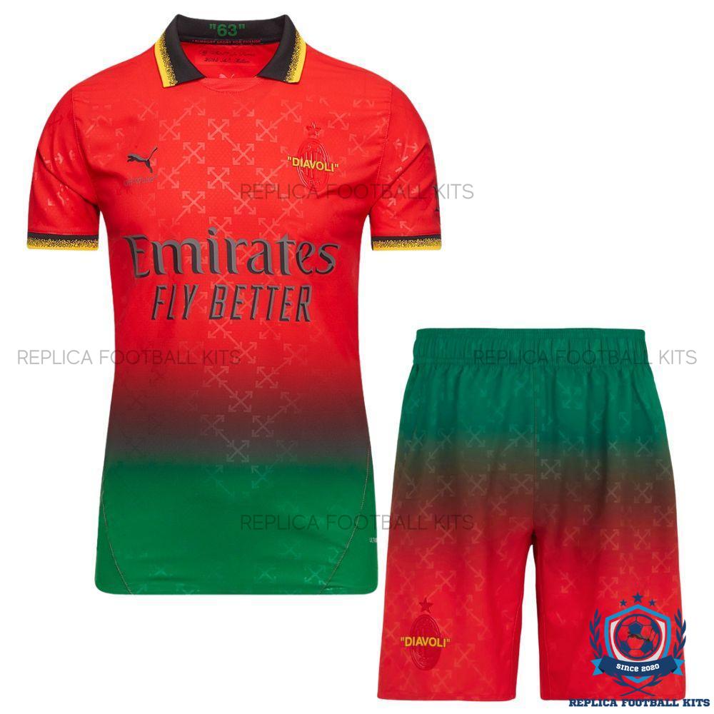 AC Milan Red Green Fourth Kids Replica Kit 2024/25 - Front view