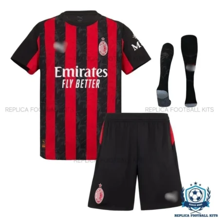 AC Milan Home Kids Replica Football Kit 25/26 - front view with socks