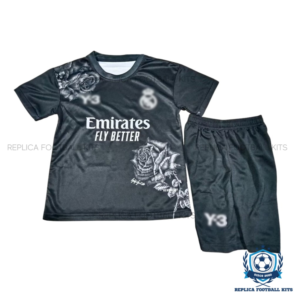 Real Madrid Y3 Black for Men and Kid Replica Football Kit 2024/25 - Front View