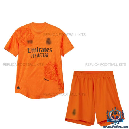 Real Madrid Y3 Orange Kids Replica Football Kit 2024/25 - Front View