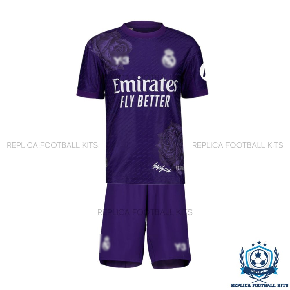 Real Madrid Y3 Purple Kids Replica Football Kit 2024/25 - Front View