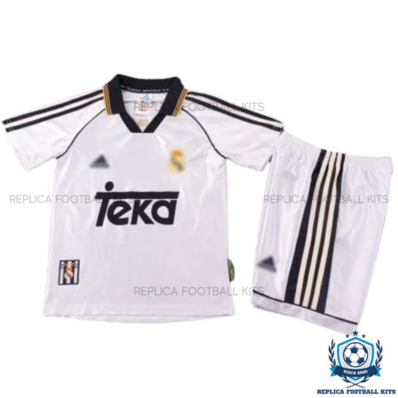 Retro Real Madrid Home Kids Replica Football Kit 1998/2000 - Front View