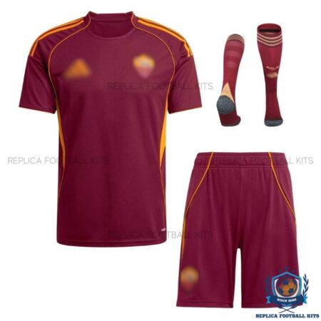 AS Roma Home Kids Replica Kit 25/26 - front view with socks