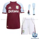 Aston Villa Home Kids Replica Football Kit 2025/26 - front view with socks