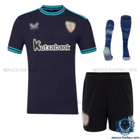 Athletic Club Bilbao Away Kids Replica Kit 25/26 - front view with socks