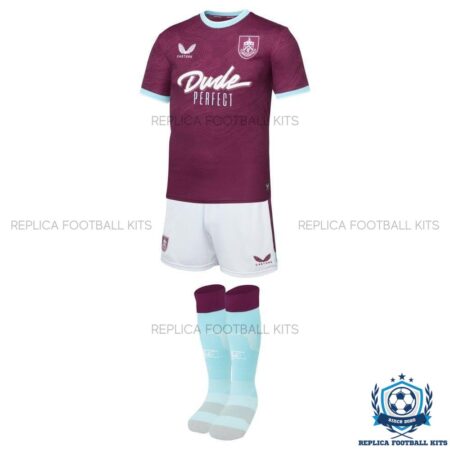 Burnley Home Kid Replica Football Kit 25/26 - front view with socks