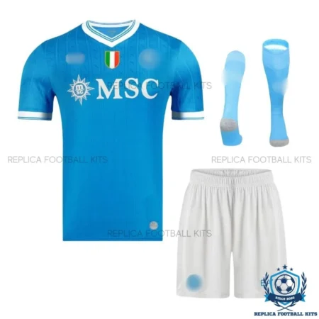 SSC Napoli Home Kid Replica Football Kit 25/26 - front view with socks