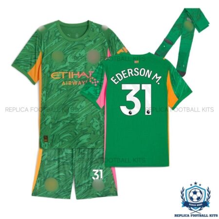 Man City Ederson M.31 Green Goalkeeper Kid Replica Kit 25/26 - overview with socks