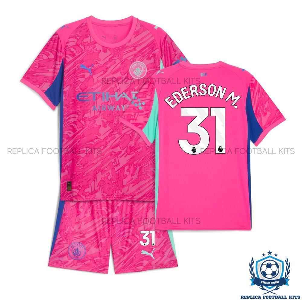 Man City Ederson M. 31 Pink Goalkeeper Kid Replica Kit 25/26 - overview no socks