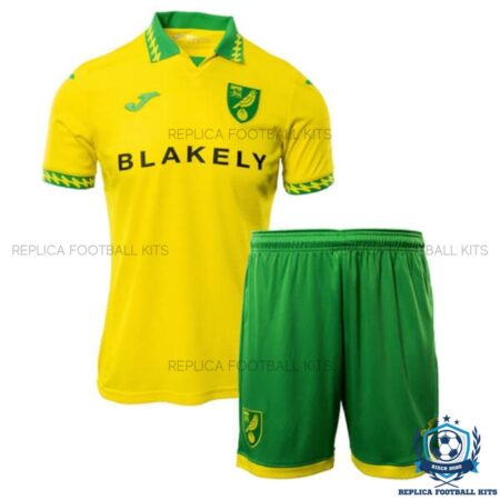 Norwich Home Kids Replica Football Kit 25/26 - front view