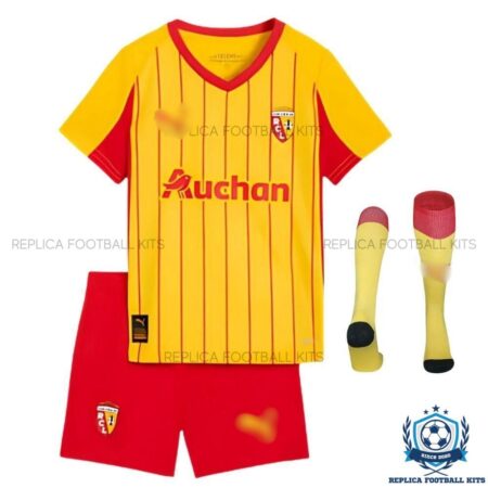 RC Lens Home Kid Replica Football Kit 2025/26 - front view with socks