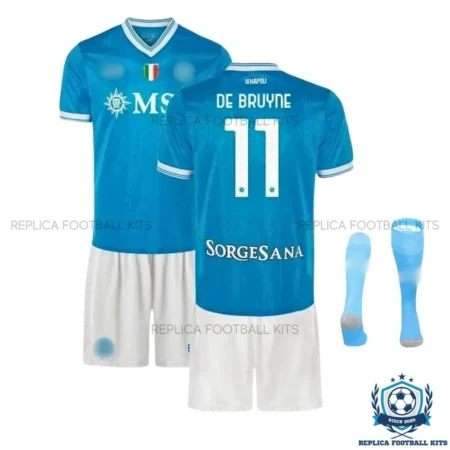 SSC Napoli De Bruyne 11 Home for Men and Kid Replica Football Kit 25/26 - front view with socks