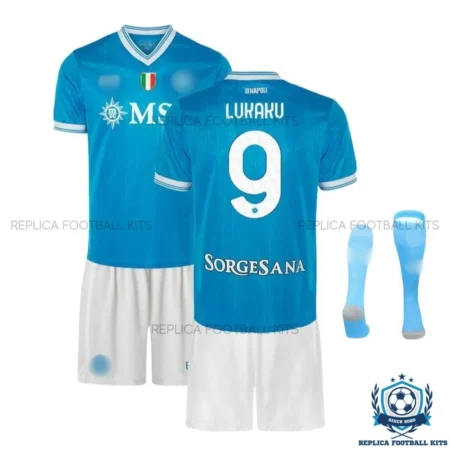 SSC Napoli Lukaku 9 Home for Men and Kid Replica Football Kit 25/26 - front view with socks