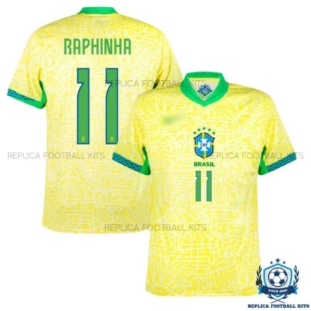 Brazil RAPHINHA 11 Home Men Replica Football Shirt 2024 - Over view - blur