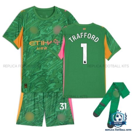 Man City Trafford 1 Green Goalkeeper Kid Replica Kit 25/26 - overview