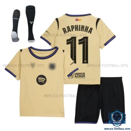 Barcelona Raphinha 11 Away Kids Replica Kit 25/26 - overview with socks